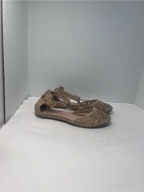 Women’s Metallic Tan T-Strap Embellished Flats